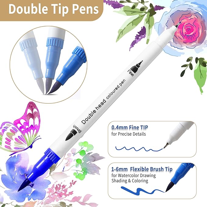 36 Brush Markers for Adult Coloring Books,Office Markers for Adults Lettering,Dual Tip Brush Pens for Drawing,Colored Pens for Art,Journal Planner,Doodle,Brush&Fine Marker for Teen Girl Gifts