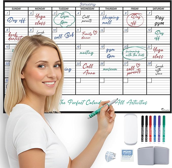 Large Dry Erase Calendar for Wall 24x36, Giant Family Office Big Reusable, Monthly Planner Erasable Month, Rolled Whiteboard White Board, 36x24 Calendar Dry Erase for Undated Wall Large Classroom