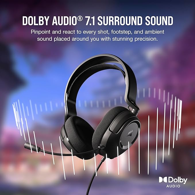 Corsair HS35 Surround v2 Multiplatform Wired Gaming Headset – Dolby 7.1 – Flexible Omni-Directional Microphone – Universal 3.5mm Connection – PC, Mac, PS5, PS4, Xbox, Nintendo Switch, Mobile – Carbon