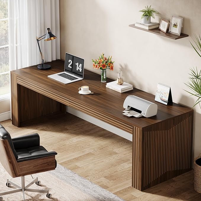 Tribesigns 79-Inch Extra Long Desk Set of 2, Two Person Double Desk for Home Office, Wooden Long Computer Desk Writing Table for Office, Dark Brown