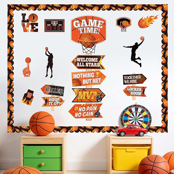 33Pcs Basketball Bulletin Board Decoration, Basketball Theme Bulletin Boarders Game Time March Sports Cutouts Madness Decorations for School Classroom Game Party Supply