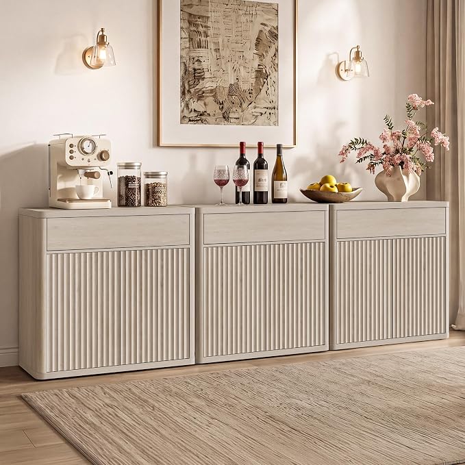 SICOTAS Buffet Cabinet with Storage - Accent Fluted Storage Cabinet with 6 Doors & 3 Drawers Sideboard Credenza Buffet Table Console Cabinets for Living Room Kitchen Dining Room Entryway Office