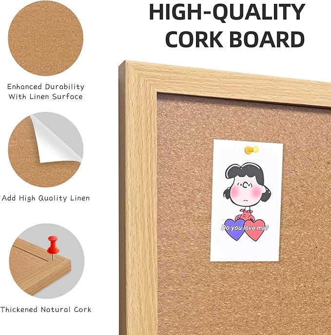 Cork Bulletin Board, 48x36 Inches Hanging Cork Board Wooden Framed with Pins for Wall, Dorm Room, Office, Home Decor – Natural Cork & Black Frame