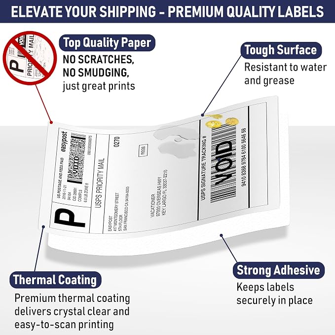 Thermal Shipping Labels 4x6, 1000 Labels/2 Stacks (500 per Stack) Commercial Grade with Permanent Adhesive, Fanfold Direct Thermal Printer Label Compatible with Zebra, Rollo, iDRPT, Polono, MUNBYN