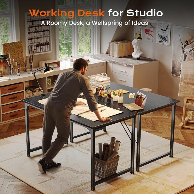 40 X 24 Inch Computer Desk with Deeper Desktop, Gaming Office Writing Work Desk for Home Office, Study, Bedroom, Work from Home Desk, Metal Frame, Black
