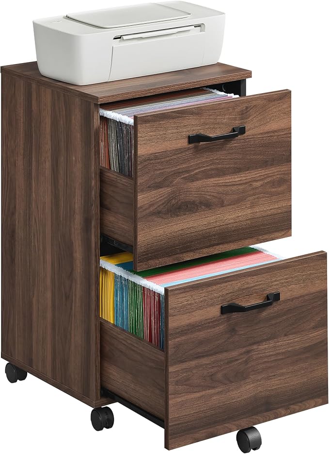 VASAGLE Custos Collection - 2-Drawer File Cabinet for Home Office, Small Rolling File Cabinet, Printer Stand, for A4, Letter-Size Files, Hanging File Folders, Natural Walnut UOFC040K101S