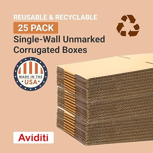 BOX USA Shipping Boxes Flat 14"L x 12"W x 4"H 25-Pack - Corrugated Cardboard Box for Moving, Mailing, Packing, Packaging and Storage