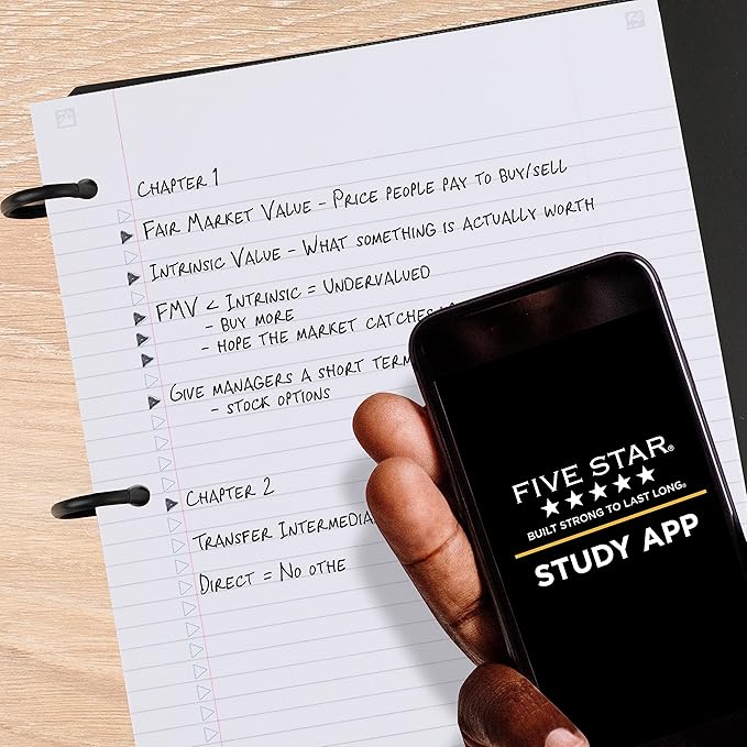 Five Star Flex Refillable Notebook + Study App, College Ruled Paper and 1-1/2 Inch TechLock Ring Binder with Pockets, Tabs and Dividers, 300 Sheet Capacity, Fire Red (29324AB2) (Pack of 6)