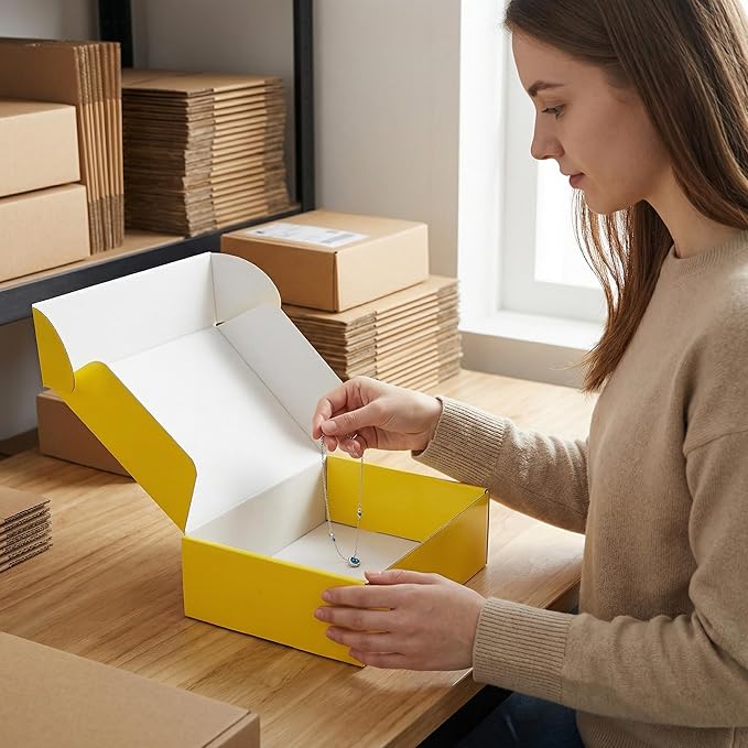 12x9x4 inch Shipping Boxes Set of 6 Yellow, Inner Size 11.6x8.6x3.6 inch Cardboard Box Mailers for Small Business Packaging Mailing or Gift Wrapping Giving