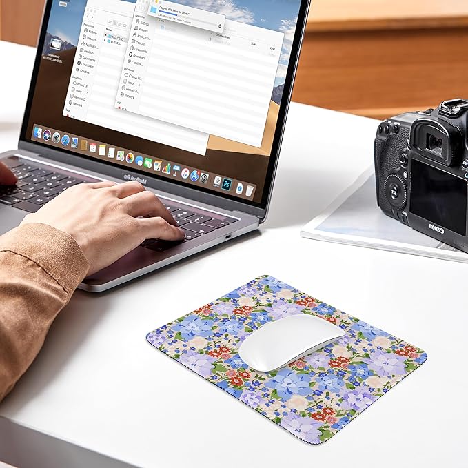 Premium Stitched Mouse Pad 10.2 x 8.3 in | Smooth, Washable Desk Mat with Non-Slip Base | Personalized Cute MousePads for Gaming,Work,Laptop, Computer, Office, Home (Violet-Blue Blossom Patch)