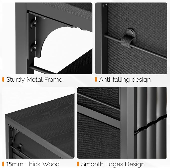 VINGLI 3 Drawer Fluted File Cabinet, Rolling File Cabinet Mobile Under Desk File Cabinet with Wheels, Fabric Drawers Printer Stand for Home Office, Fits Letter Size, Black