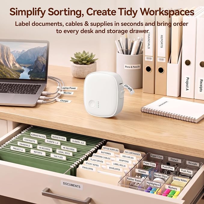 Mini Label Maker Machine with Tape AH-P05, Portable Bluetooth Mini Label Printer, Wireless Thermal Label Maker, Waterproof & Rechargeable, Built-in Cutter, for Home, Office, Kitchen – Green
