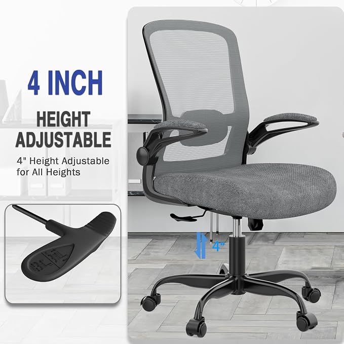 Ergonomic Office Chair w/Adjustable Lumbar, Flip Armrest, 135° Recline | Supports 300 lbs · Seat 19.48"–23.4" · Breathable mesh · 20–30 min assembly · 5-year warranty