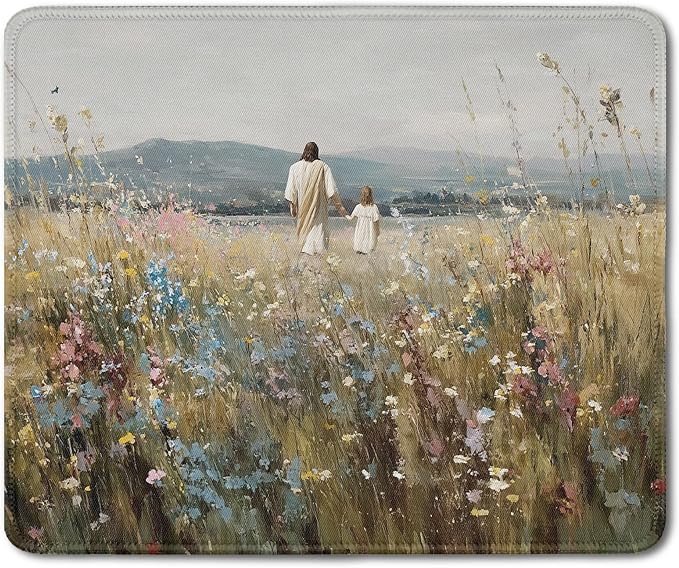 Christian Jesus Mouse Pad, Jesus with Girl Peaceful Faith Religious Mouse Pads Mousepad for Home Office Dorm Computers Laptop Supplies Desk Accessories, 9.5x7.9 Inch