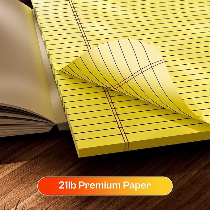 Legal Pads 8.5 x 11 Note Pads Wide Ruled 4 Pack, Lined Notepad 8.5 x 11 Canary Yellow Paper 21lb Micro Perforated Writing Pads, 30 Sheets Per Legal Note Pad Ideal for Office, Home, School