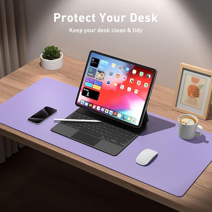 Aothia Faux Leather Desk Mat (Light Purple, 36" x 17")