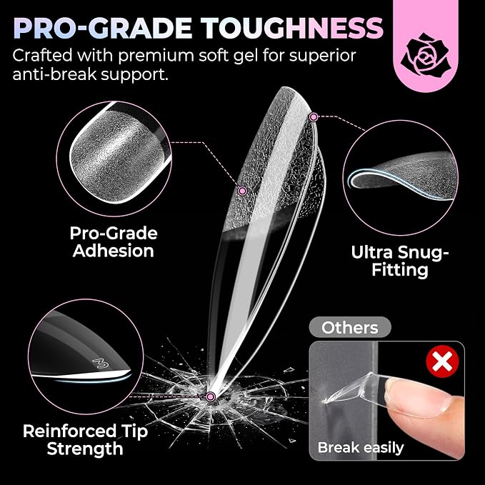 UNA GELLA Almond Nail Tips Medium 15 Sizes 300PCS Pre-Etched Full Cover | Gel Nail Tips Almond Shape Easy Salon Press On Nails Long-Lasting Hold Fake False Nails Snug Fit