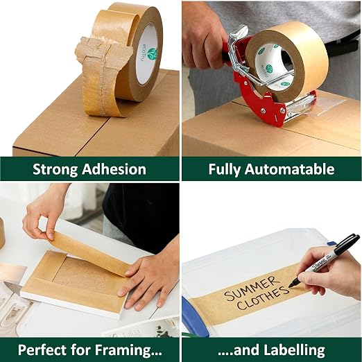 Ultra Strong Kraft Paper Packing Tape, 6 Rolls Heavy Duty Bulk Pack, Brown Biodegradable Box Packing Tape for Parcels & Office Use, Fast & Secure Sealing, Packaging & Shipping, 2 Inch x 44 Yard