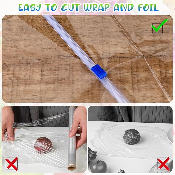 Plastic Wrap Slide Cutter, 4 Pcs 13 Inch Wrapping Paper Cutter Slider Wrap Dispenser, Self-Adhesive Plastic Wrap Slide Cutter, Two Way Sliding Cutter Paper Slicer for Kitchen Office Supplies