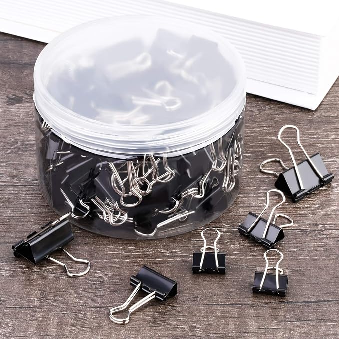TecUnite 150 Pcs Black Binder Clips Assorted Sizes | 3 Sizes Metal Small Binder Paper Clips for Office Home School Supplies, 1 in, 0.75 in, 0.60 in