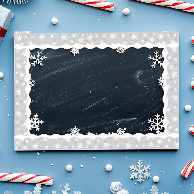 BeYumi Winter Snowflake Border Trim - 65ft Winter Christmas Gray Snowflake Scalloped Rolled Border Trim Xmas Snowflakes Themed Bulletin Board Borders School Classroom Office Chalkboard Party Decor