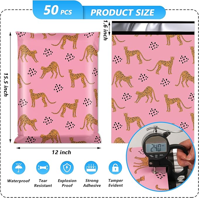 Poly Mailer - 12x15.5 Inch, 50 Waterproof, Tear-Resistant Shipping Bags with Self-Seal, Cute Packaging for Small Business - Animal Printed