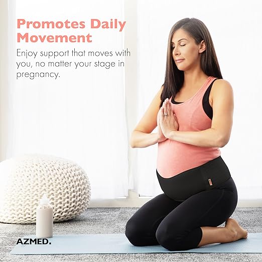 AZMED Maternity Belt Back Support - Adjustable Abdominal Binder for Pregnancy - Belly Band for Pelvic, Waist & Lower Back Comfort - Fits Up to 46 Inches - Black