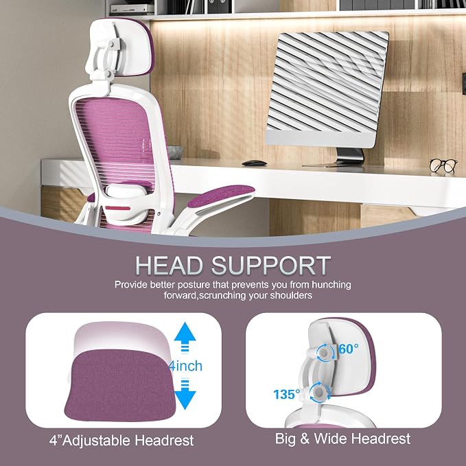 Mimoglad Office Chair, High Back Ergonomic Desk Chair with Adjustable Lumbar Support and Headrest, Swivel Task Chair with flip-up Armrests for Guitar Playing, 5 Years Warranty