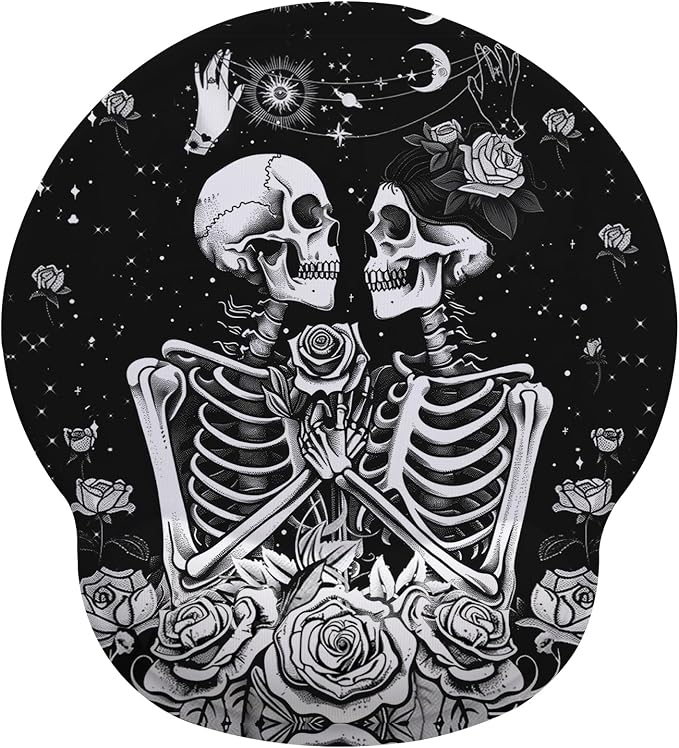 Skeleton Lover Mouse Pad with Gel Wrist Support, Smooth Surface Ergonomic Mouse pad, Non-Slip Pain Relief Desk Mat for Gaming, Work & Office Desktop