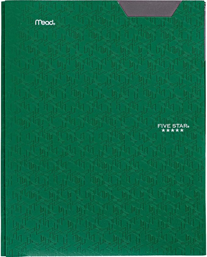 Five Star 2 Pocket Folder, Plastic Folder with Stay-Put Tabs and Prong Fasteners, Fits 3-Ring Binder, Holds 8-1/2" x 11" Paper, Writable Label, Forest Green (72111) (Pack of 2)