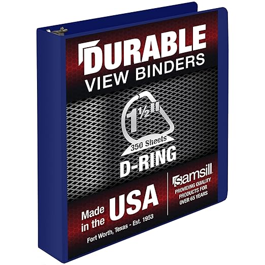 Samsill Durable 1.5 Inch Binder, D Ring Binder, Customizable Clear View Cover, Dark Blue, Holds 350 Pages