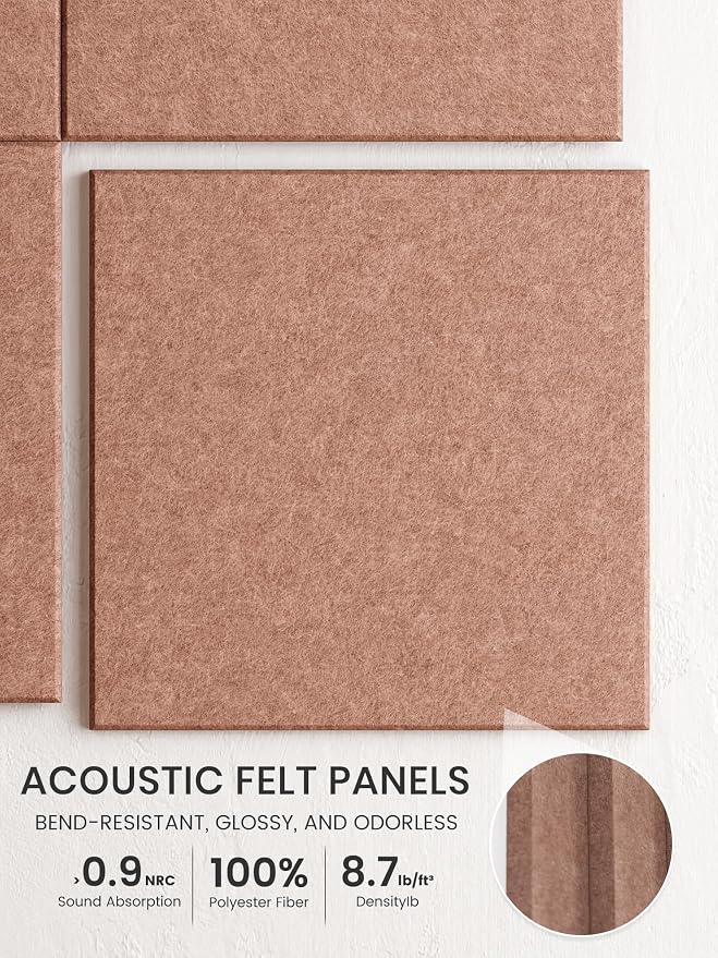 Bumusty 48"x 36" Large Felt Bulletin Board Tiles, Terracotta | 12-Pack Cork Board Alternative, Wall Decor, 30 Pushpins, 60 Adhesive Tabs, Vision Board, Office, Classroom, Home, Dorm