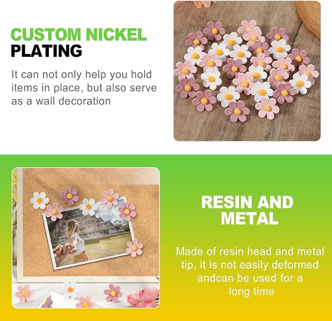 30 Pcs Flower Push Pins Decorative Thumb Tacks for Cork Board Bulletin Board Photo Wall Office School Supplies Colorful Floral Tacks for Decoration