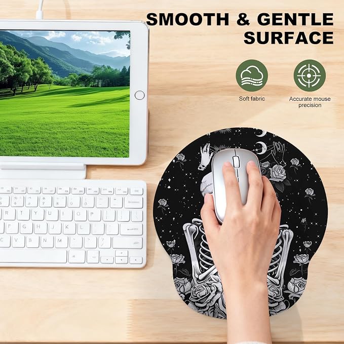 Skeleton Lover Mouse Pad with Gel Wrist Support, Smooth Surface Ergonomic Mouse pad, Non-Slip Pain Relief Desk Mat for Gaming, Work & Office Desktop
