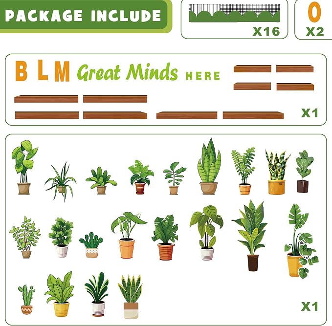 Greenery Bulletin Board Set Summer Bulletin Board Decorations Potted Plant Motivational Cutouts with Great Minds Bloom Here – Classroom Decor for Classroom Window Wall Home Office School Party Decor