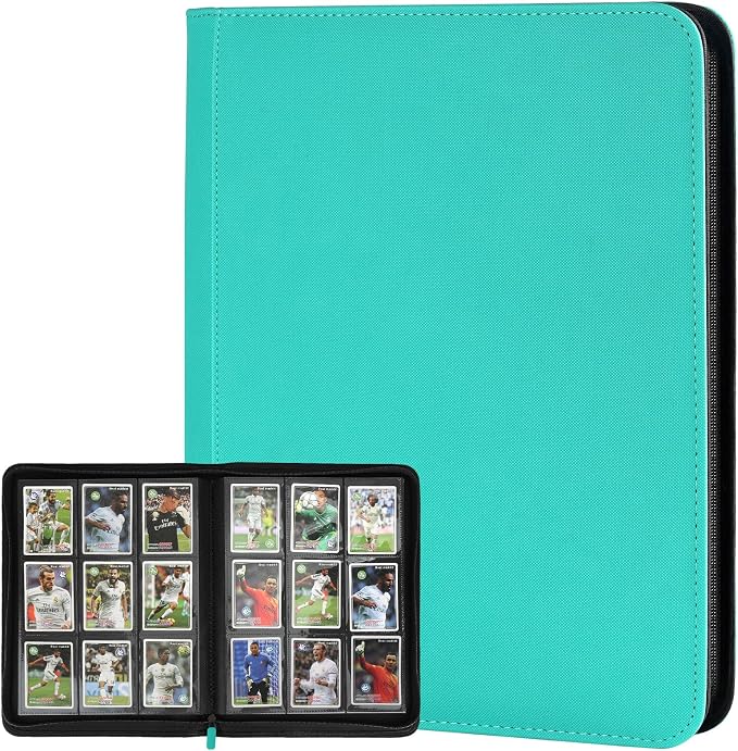 360 Cards Ringless 9-Pocket Side Loading Trading Card Binder, PU Zipper Fixed Page Card Album for TCG Sports Cards, Not Fit Top Loaders (LAKEBLUE)