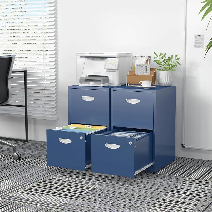 SteeLoong 2 Drawer File Cabinet,Metal Office File Cabinet with Lock,Blue | Filing Cabinets for Home Office,Vertical Modern File Cabinet Office Two Drawers for Hanging Letter,Assembly Required