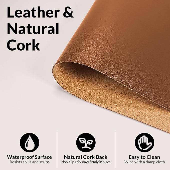 AFIING Leather Desk Mat, Brown, 23.6" x 13.8", Desk Pad Protector | Dual-Sided & PU Leather, Waterproof, Non-Slip for Mouse Pad, Writing, Home Office& Laptop