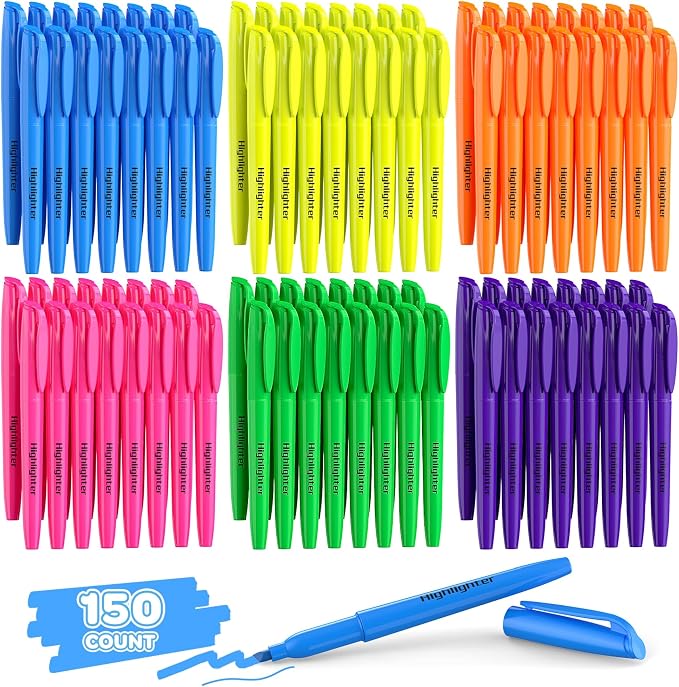 150 Count Highlighters Assorted Colors Bulk - Chisel Tip, Quick Dry, 6 Fluorescent Colors, School Supplies for Students Teachers, No Bleed Markers Set for Notes, Textbooks, Classroom and Office Use