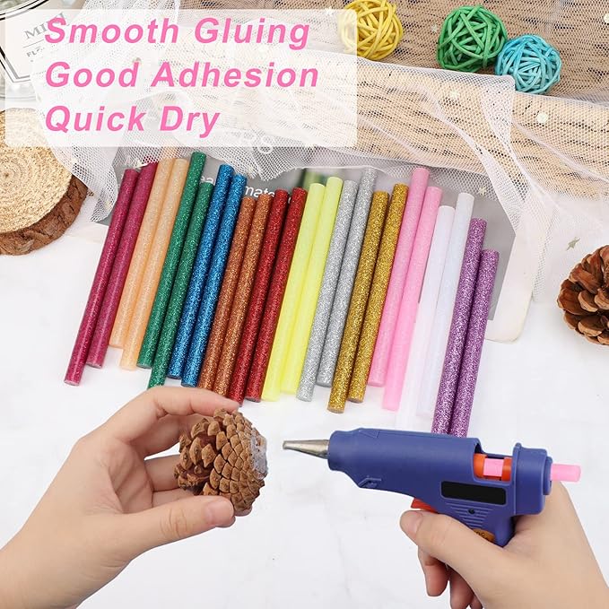 Manarty Glitter Color Hot Glue Stick, 48 PCS 0.27" Dia x 4" Long Mini Hot Melt Glue Sticks Colored, Adhesive EVA Glue Sticks Standard for Sealing Repairing Stamp DIY Art Handmade Car Craft Decoration