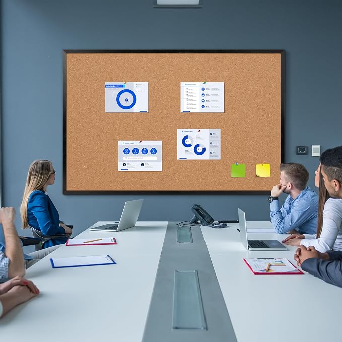 Extra Large Cork Bulletin Board 60" X 48", Black Wood Framed 5'x4' Corkboard for Wall, Wall Mounted Notice Pin Board with 18 Push Pins for School, Home & Office