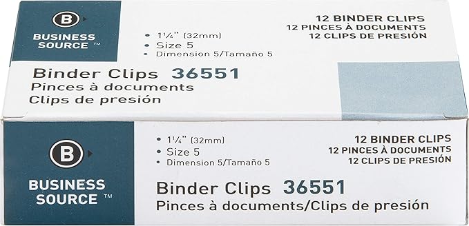 Business Source Medium Binder Clips, Fold-back, 0.63" Capacity, Steel, 12 Count