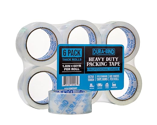 Durabind Heavy Duty Packing Tape 6 Pack. Rolls are 60 Yards x 2in. Tough Clear Tape for Shipping, Packing, Moving, Mailing, and All Box Types. Professional Grade. (6)