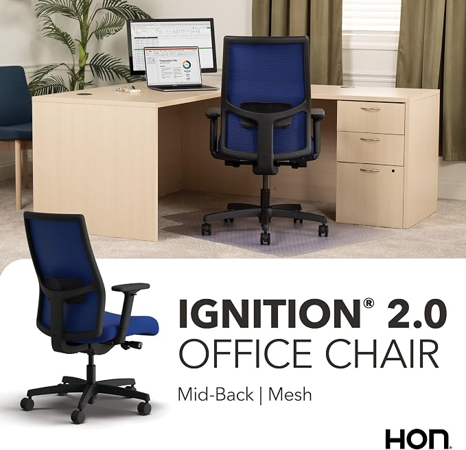 HON Ignition 2.0 Ergonomic Office Chair, Lumbar Support, Desk Chair, Cobalt | Ergonomic office desk chair with lumbar support, adjustable arms, office decor, workstation comfort for focused productivity