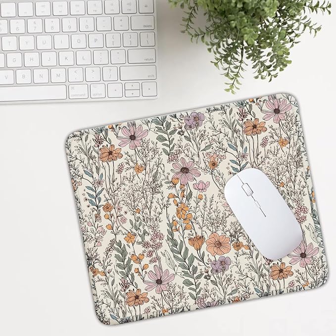 Mouse Pad for Desk with Stitched Edge, Premium Cute Washable Mouse Pads. Computer Mousepad with Non-Slip Rubber Base, Mousepads for Laptop, 9.25x7.75x0.12 inch (Bloom Magic)
