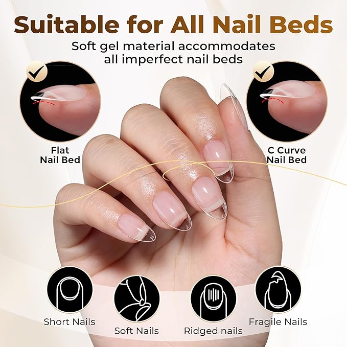 UNA GELLA Short Oval Almond Fake Nails 504pcs Press on Nails Pre-shape Short Almond Round Gel Nail Tips for Full Cover Acrylic False Nails For Nail Extension Home DIY Salon 12 Sizes False Gelly Tips