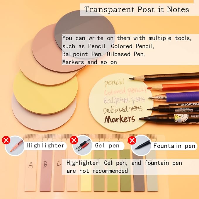 YOUDEFUL 800Pcs Transparent Sticky Note, 2.76x2.76 Clear Round Sticky Note | Waterproof Translucent Sticky Note for Books Annotation, Back to School Sticky Notes for Bible Study, School, Office