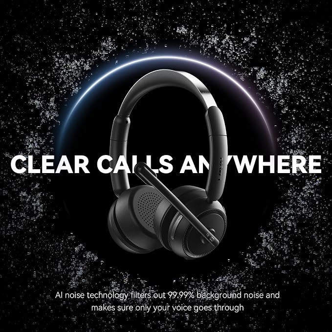 Wireless Headset with Mic for Work, Bluetooth Headset with Microphone (Noise Cancelling & Mute Button), Wireless Headphones with Mic for Work from Home/Office/PC/Call Center/Computer/Laptop/Teams/Zoom