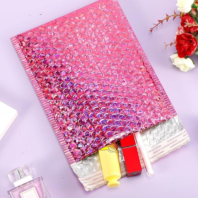 60 Pcs Holographic Bubble Mailers,6 x 9 Inch Metallic Bubble Mailers,Waterproof Shipping Bags,Poly Padded Envelopes,Self Sealing Cushion Envelopes for Mailing,Packing,Small Business (Multicolor-A)