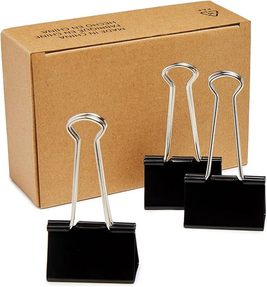Amazon Basics Sturdy Binder Clips, Office Supplies, Large 2 in, Document Organizing, Black, 48 Count